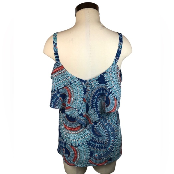 Abbeline Women’s Top Cold Shoulder spaghetti Straps Ruffle Paisley - Picture 2 of 9